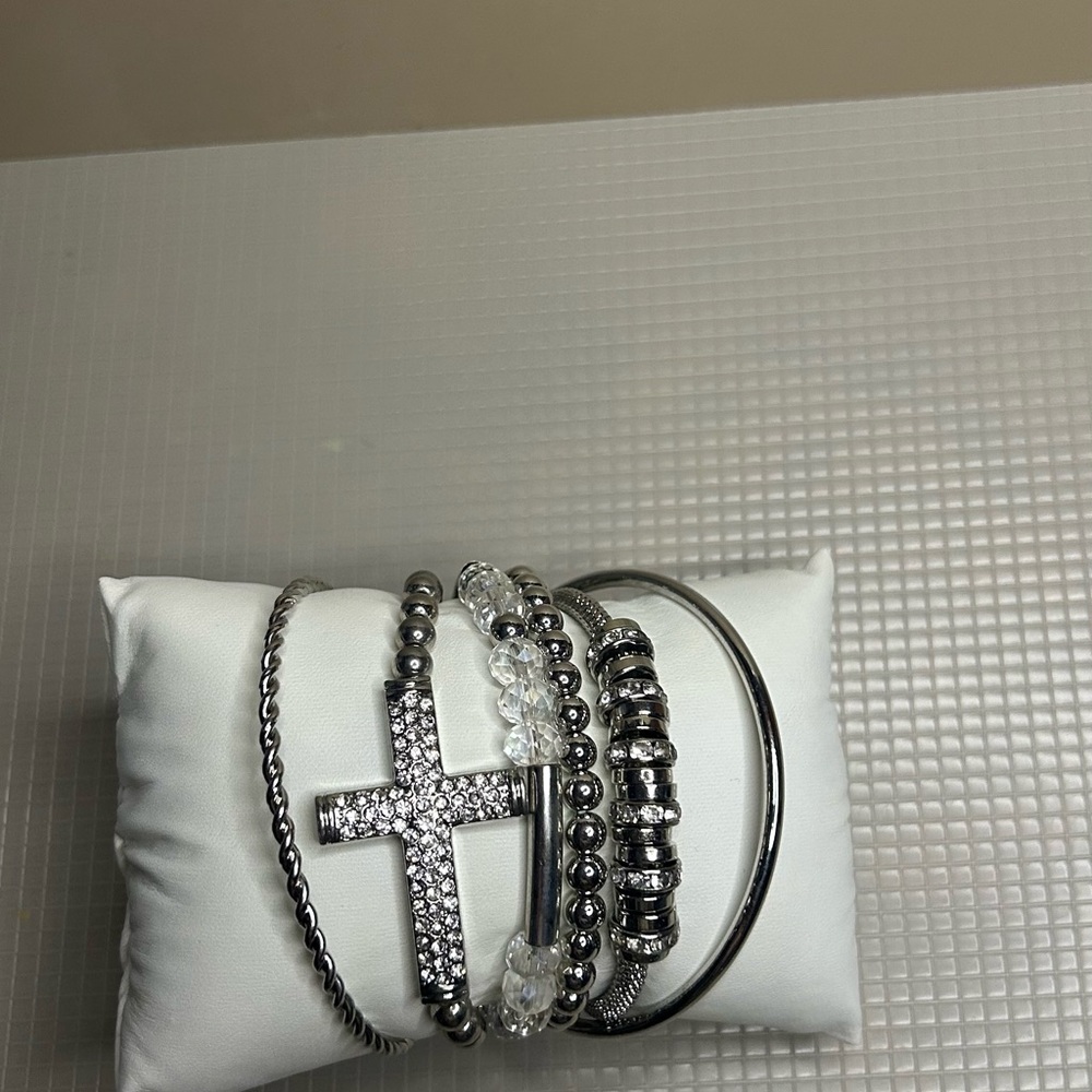 Silver Cross Bracelet Set